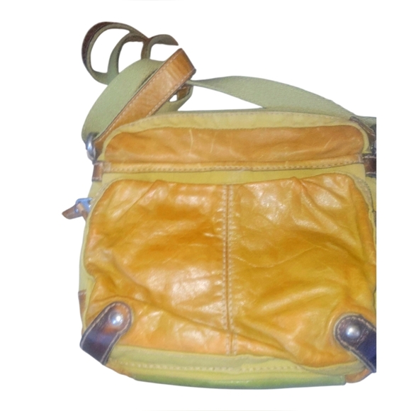 Fossil Canvas Leather Green and Brown/Caramel  Hobo Y2K Retro Crossbody Bag - Picture 9 of 9